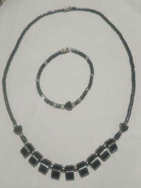 Hematite Heart Necklace & Bracelet